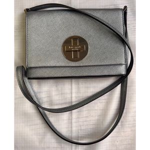 Kate Spade Women’s Grey Silver Crossbody Purse Sally Newbury Saffiano Leather